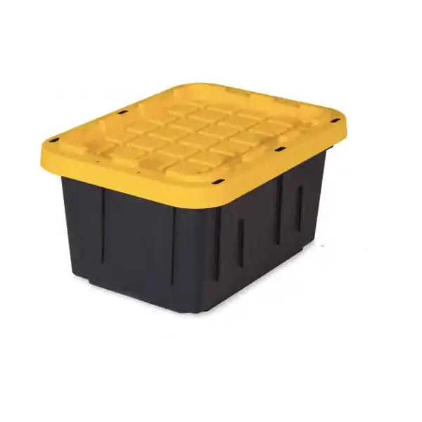 CENTREX 5GTBXBLKYW Storage Tote with Lid, Plastic, Black/Yellow, 16.4 in L, 12.3 in W, 8.6 in H