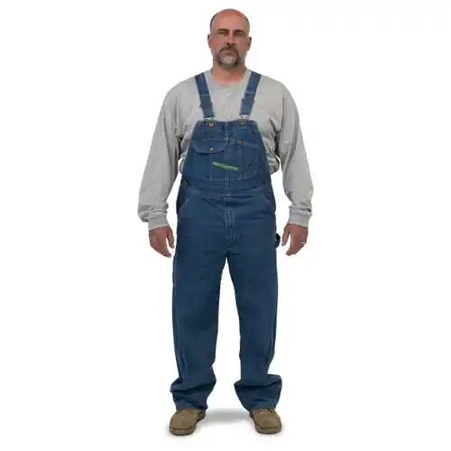 Key Men‘s Denim Hi-Back Bib Overall Indigo Denim Enzyme Wash