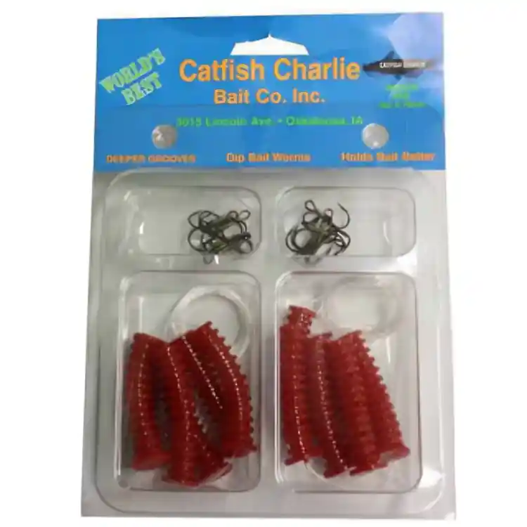 Catfish Charlie Dip Bait Worms - 12 Pack - Red