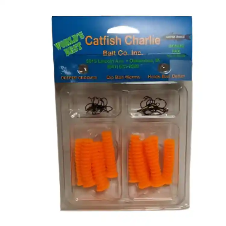 Catfish Charlie Dip Bait Worms - 12 Pack - Orange