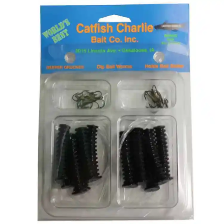 Catfish Charlie Dip Bait Worms - 12 Pack - Black