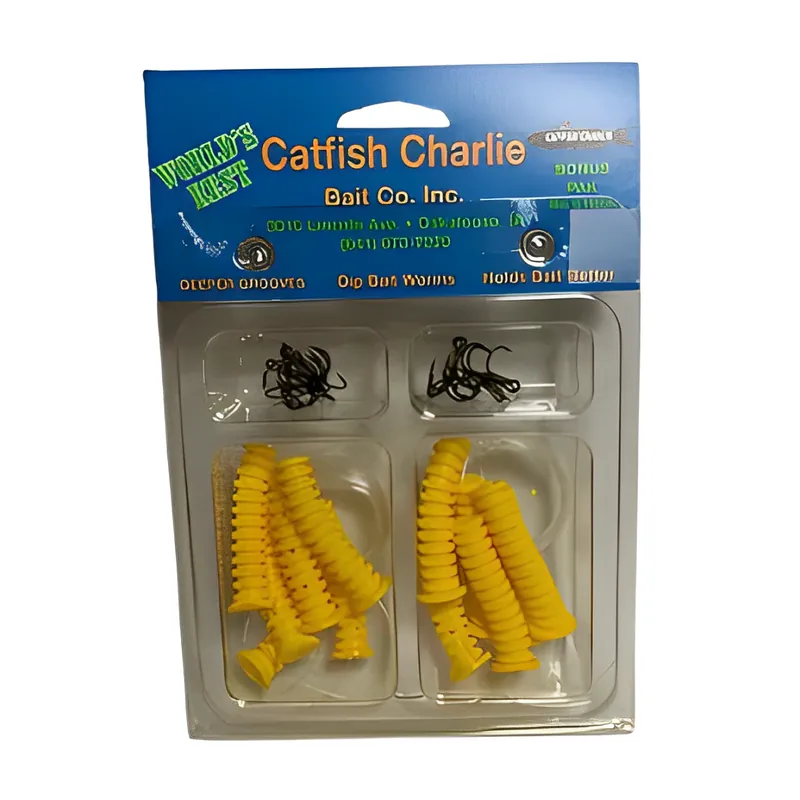 Catfish Charlie Dip Bait Worms - 12 Pack - Yellow