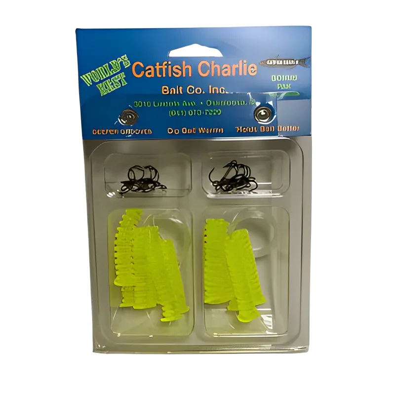 Catfish Charlie Dip Bait Worms - 12 Pack - Chartreuse