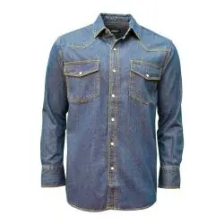 KEY 541.45 XLT Western Shirt, XL, Tall, Cotton, Indigo Denim Enzyme Wash, Long Sleeve, Relaxed Fit, Pearl Snap Closure