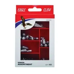 EAGLE CLAW SNKRASST1 Sinker Assortment, Plain Lead