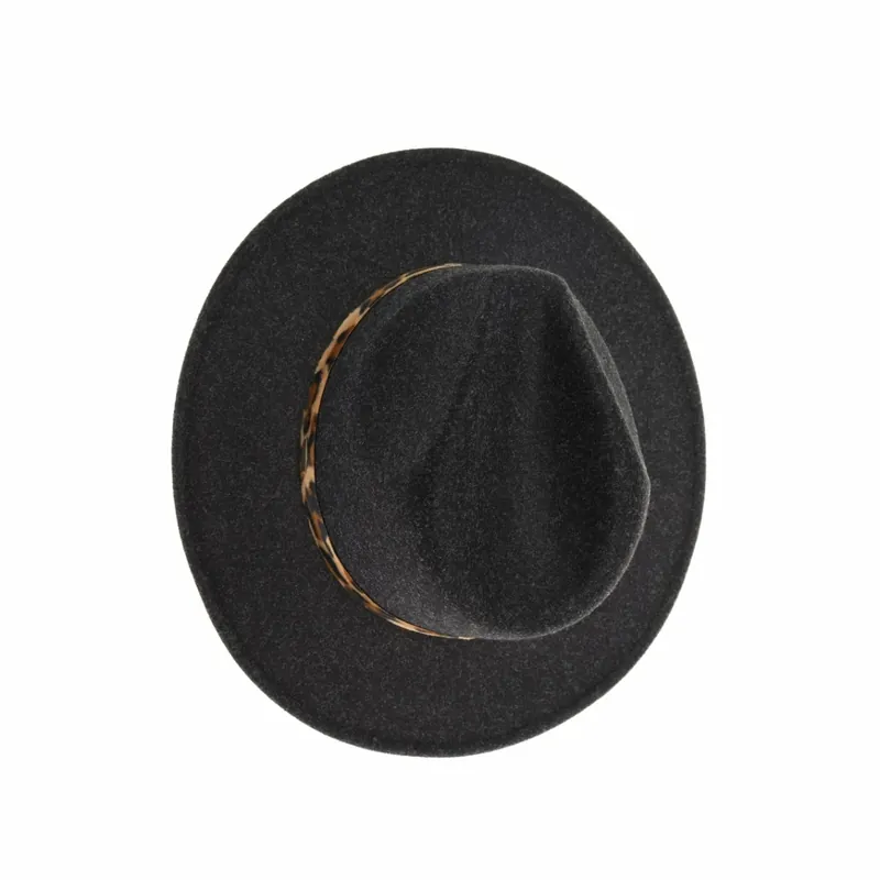C.C. Leopard Trim Vegan Fabric Panama HAT WF2 - Black
