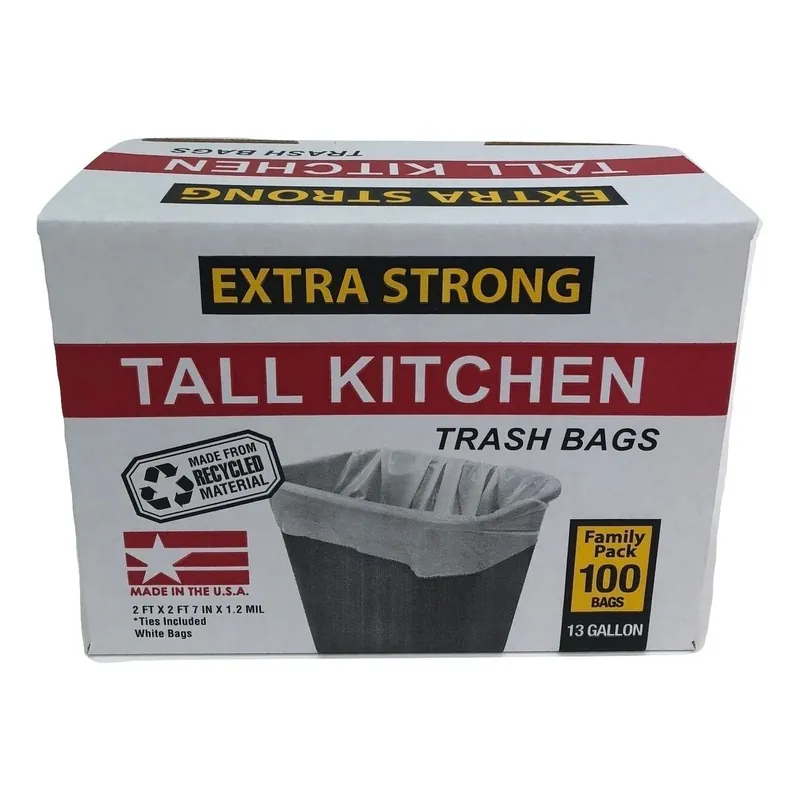 Tall Kitchen 13 Gallon Trash Bags, White - 100 Count