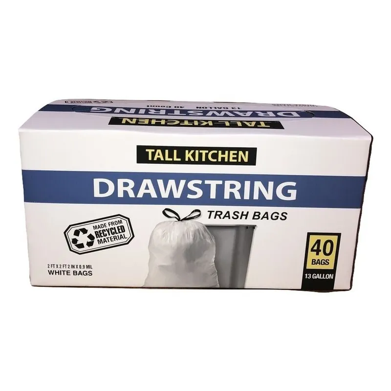 Drawstring 13 Gallon Kitchen Trash Bags, White - 40 Count