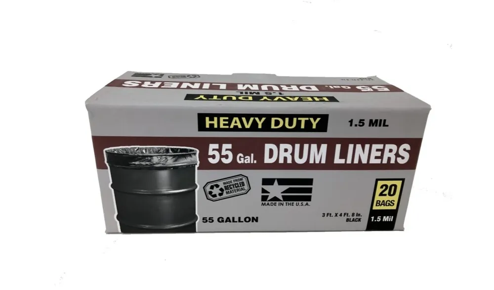 Heavy Duty 55 Gallon Drum Liner Trash Bags - 20 Count