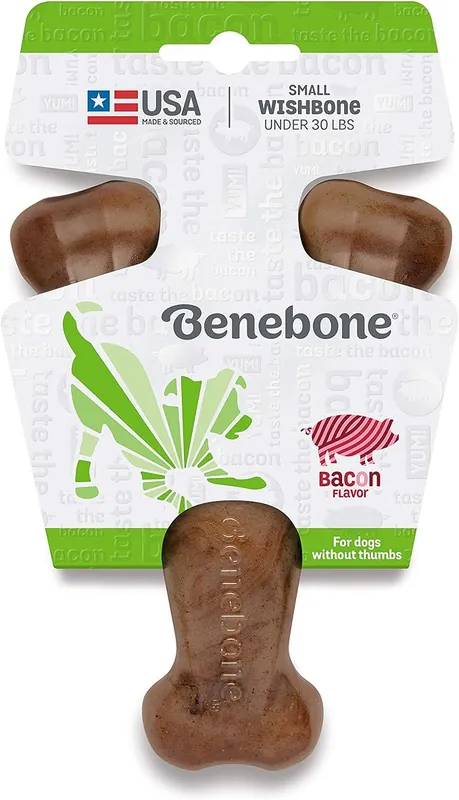 Benebone Wishbone Durable Dog Chew Toy Bacon - Small