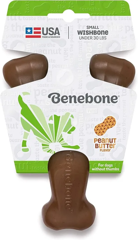 Benebone Wishbone Durable Dog Chew Toy Real Peanut - Small