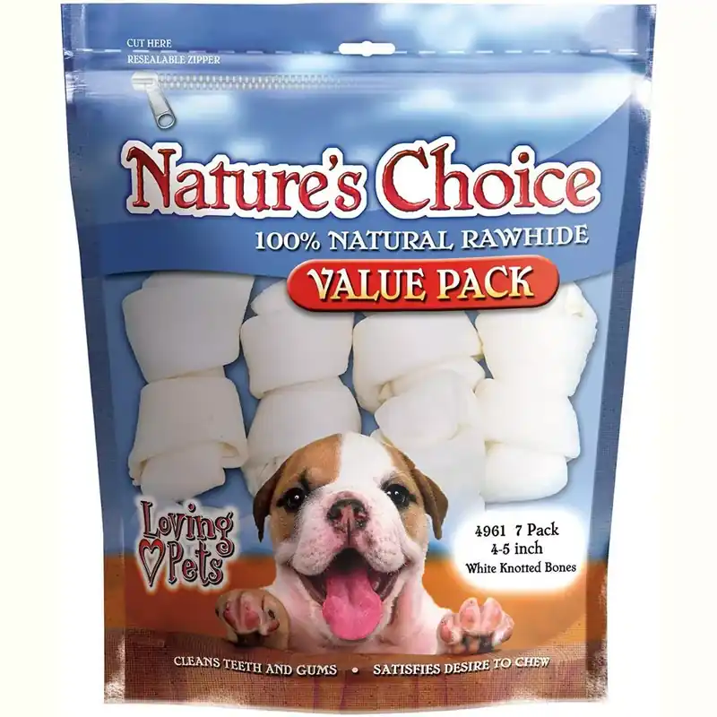 Nature‘s Choice 100% Natural Rawhide White Knotted Bones 7 Pack