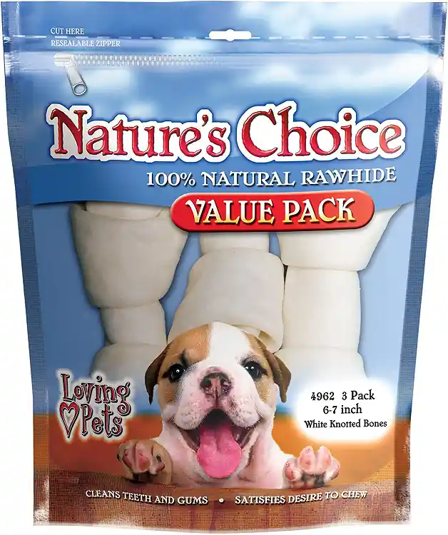 Nature‘s Choice 100% Natural Rawhide White Knotted Bones 3 Pack