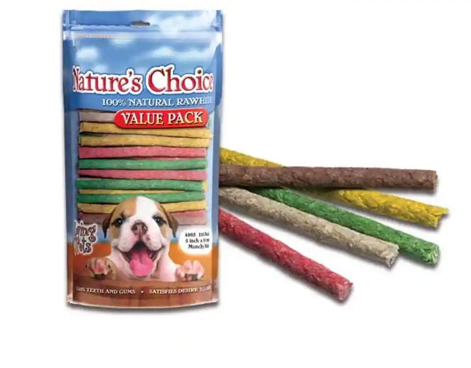 Nature‘s Choice 5" Assorted Munchy Rawhide Sticks 100 Pack