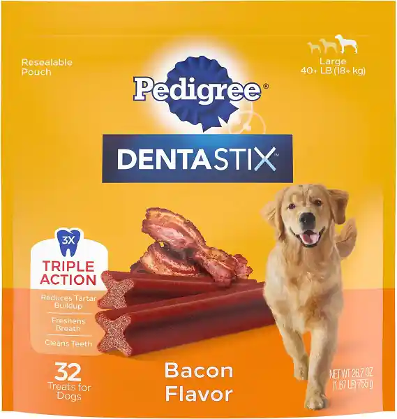 Pedigree Dentastix Dental Treats Bacon Flavor Dental Bones for Large Dogs, 32-Count