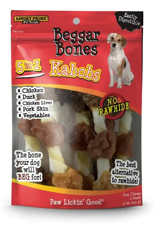Savory Prime Beggar Bone 5 in 1 Kabobs 6 Pack Dog Treat