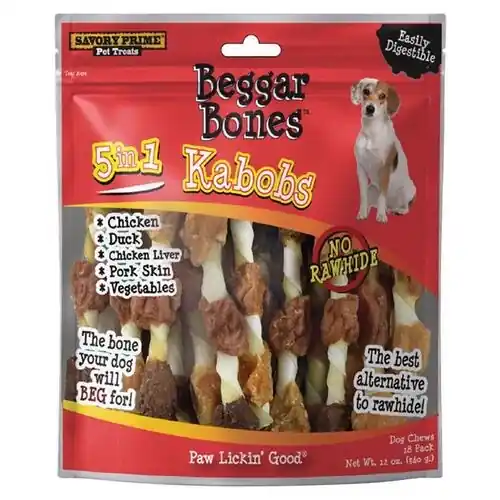 Savory Prime Beggar Bones 5-in-1 Kabobs Grain Free Treats For Dogs 18 pk