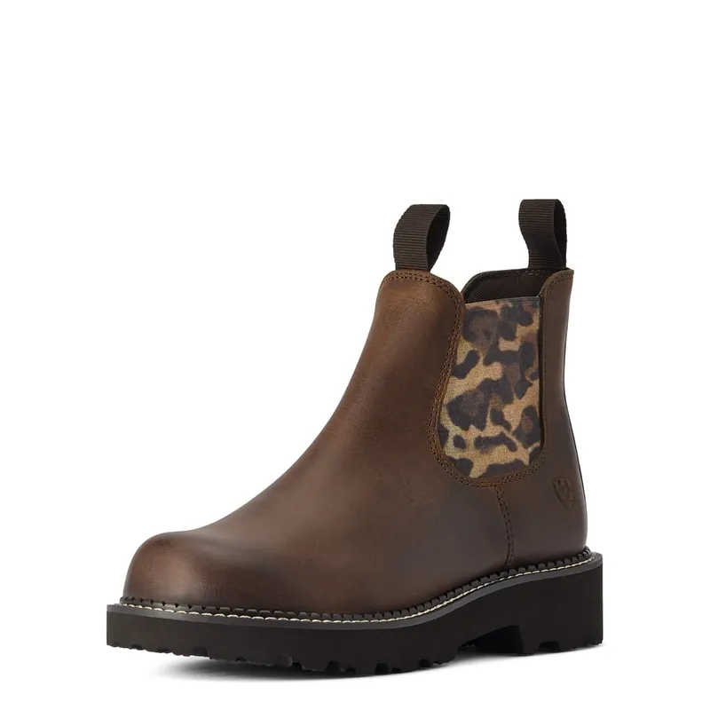 Ariat Fatbaby Twin Gore Western Boot - Distressed Tan/Leopard Gore