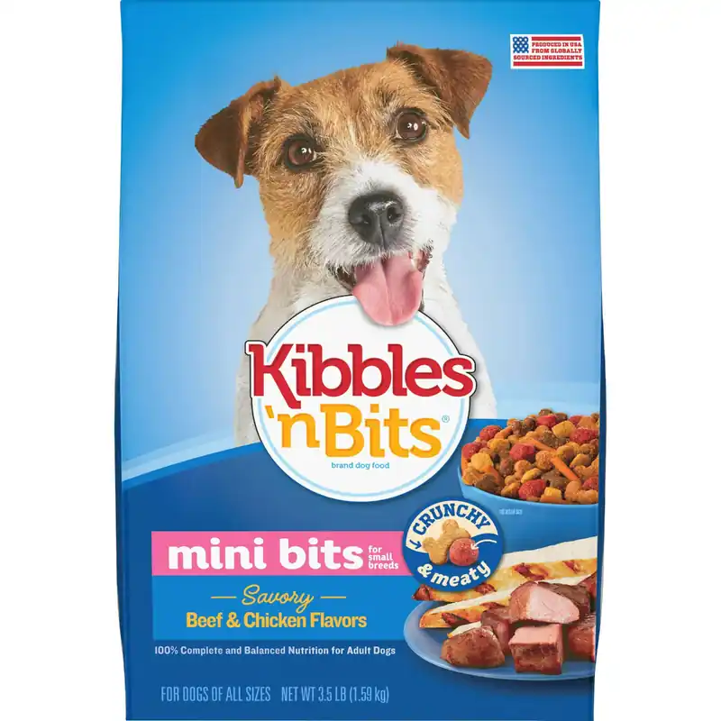 Kibbles ‘N Bits Small Breed, Mini Bits, Savory Beef and Chicken Flavor Dog Food, 3.5-Pound Bag