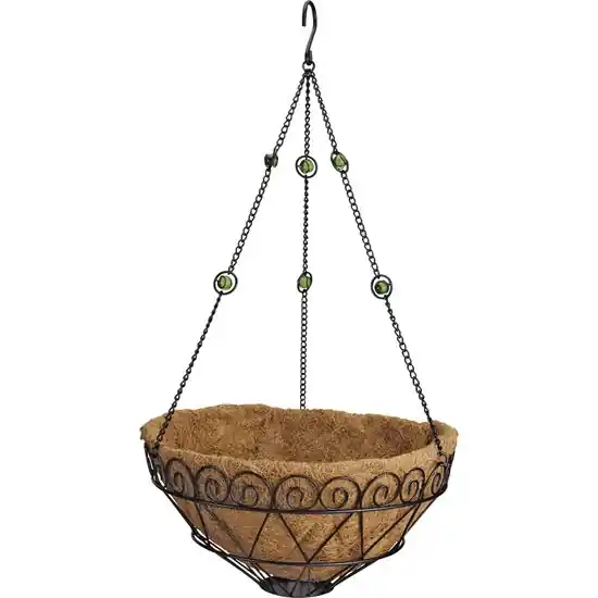Landscapers Select Hanging Planter with Coconut Fiber Liner, Circle, 22 lb Capacity, Natural Coconut/Steel