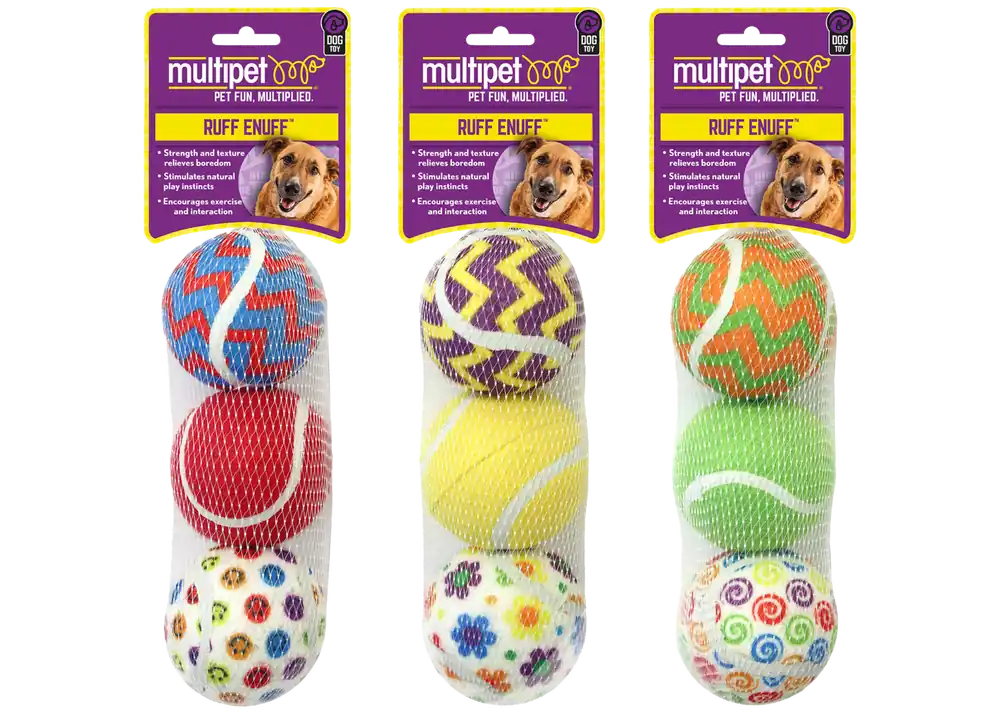 multipet 2.5" Tennis Ball 3-Pack Assortment Dog Toy