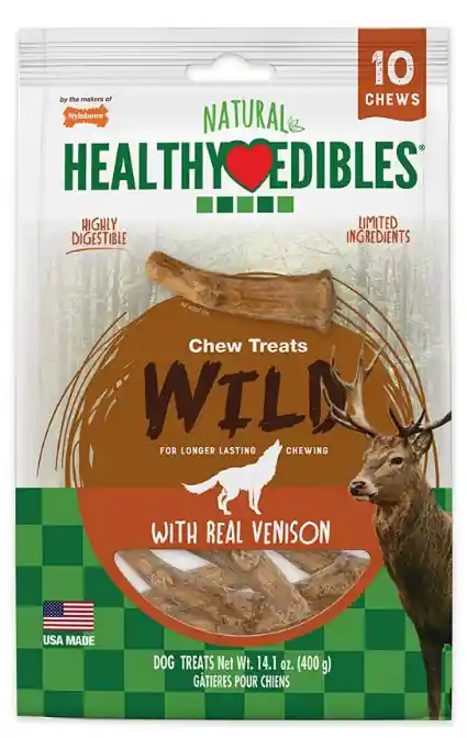 Nylabone Healthy Edibles Wild Antler Chews - Venison - Medium 10pk" - Dog Treat