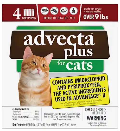 Advecta Plus Flea and Tick Treatment for Large Cats over 9 lbs, Count of 4