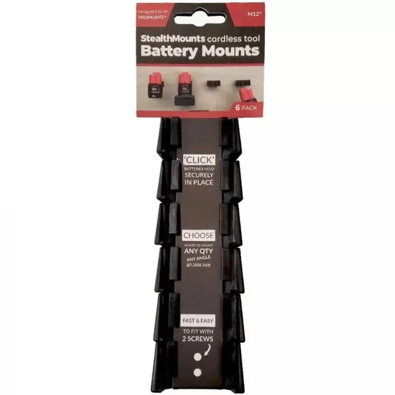 Metalmark BM-MW12-BLK-6 M12 Battery Mounts For Milwaukee Batteries 6 Pack