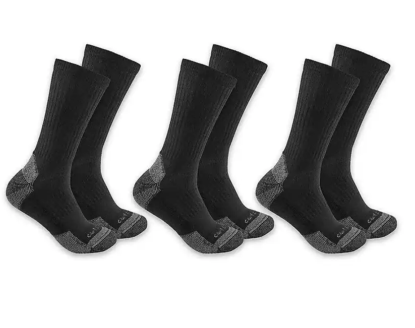 Carhartt Midweight Cotton Blend Crew Socks 3 Pack - Black