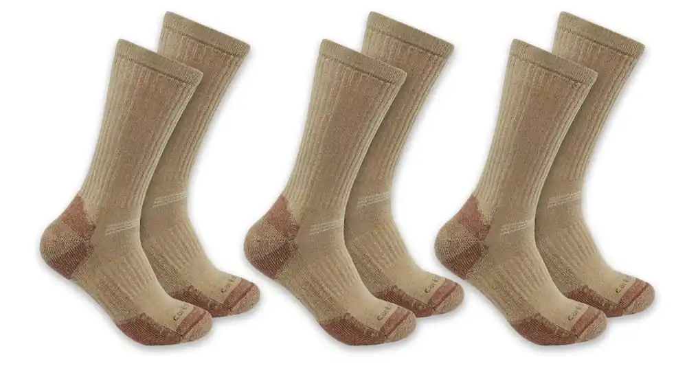 Carhartt Midweight Cotton Blend Crew Socks 3 Pack - Khaki