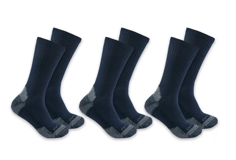 Carhartt Midweight Cotton Blend Crew Socks 3 Pack Size Large - Navy