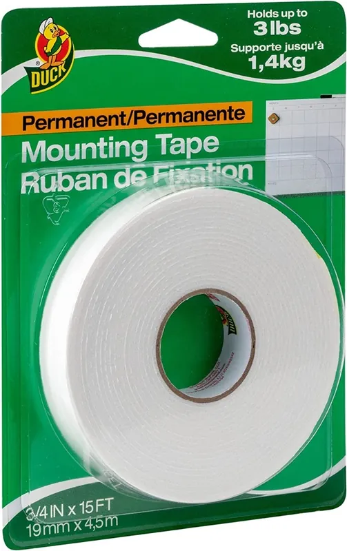 Duck Brand Permanent Foam Mounting Tape Double-Sided, 0.75-Inch x 15 Feet