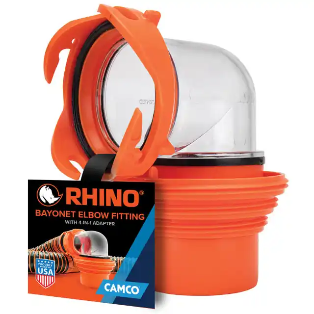 Camco Rhino Clear RV Sewer Hose Elbow with 4-in-1 Adapter