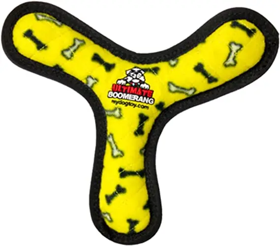Tuffy Ultimate Boomerang- Yellow Bone-Squeakers Dog Toy