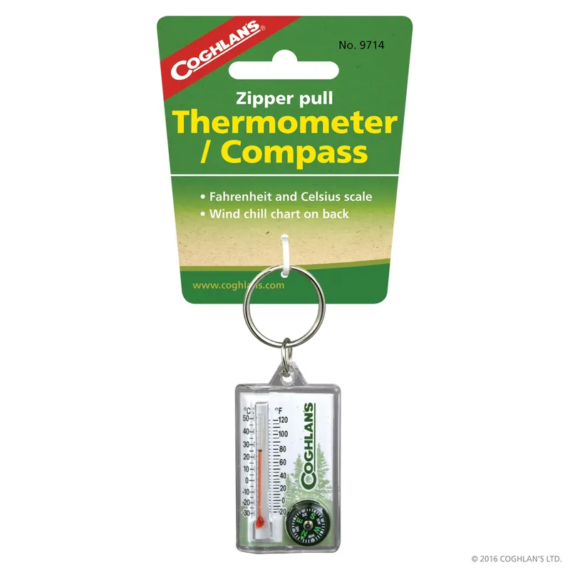 Coghlans Zipper Pull Thermometer with Compass 9714