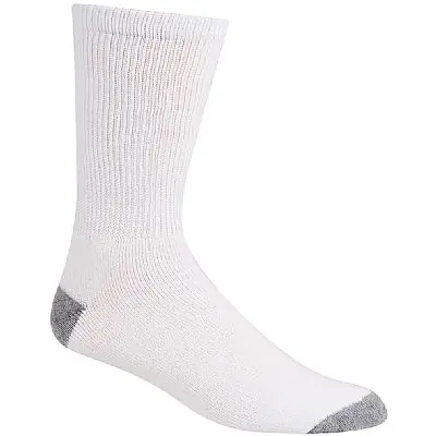Railroad Sock Mens Crew Socks 6 Pair White with Grey Heel and Toe Size 10-13 6090