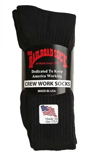 Railroad Sock Mens Crew Work Socks 3 Pair Black Size 10-13 6031