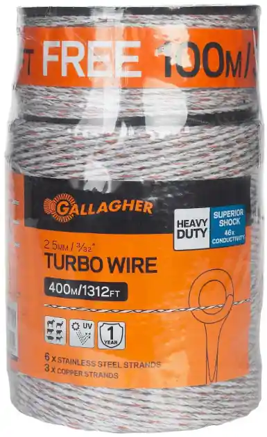 Gallagher 1312‘ Turbo White Wire + 328‘ Bonus Roll 2.5mm. 3/32"