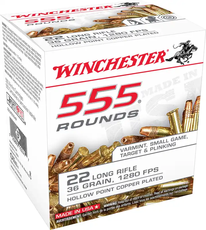 Winchester 555 Rounds 22 Long Rifle 36 GR. Hollow Point
