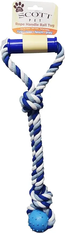 Scott Pet Rope Tug w/ Handle & Rubber Ball Dog Toy