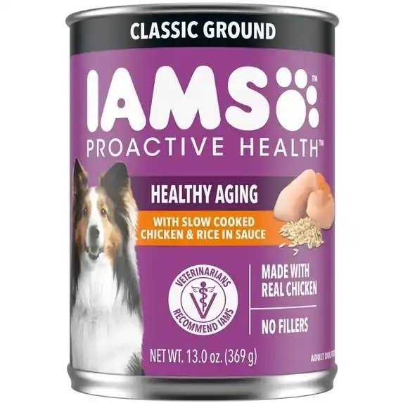 IAMS ProActive Health Healthy Aging Wet Dog Food Classic Ground with Slow Cooked Chicken and Rice, 13 oz. Can