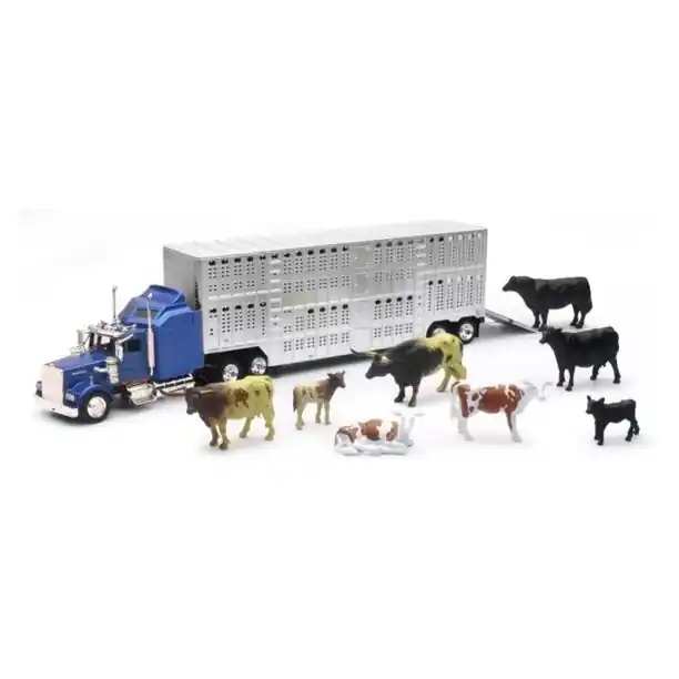 New Ray 1 43 Livestock Hauler with Farm Animals Playset
