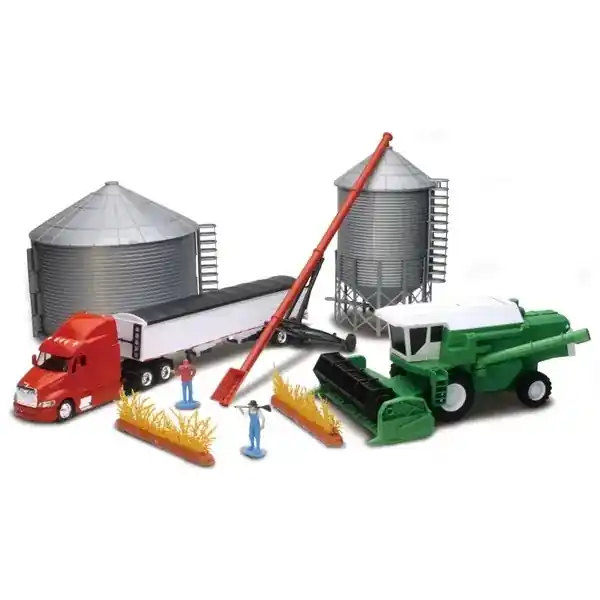 New Ray Country Life Grain Bin Farm Set with Hauler