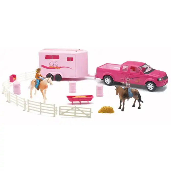 New Ray 1 32 Pink Pick Up Truck & Horse Trailer Set