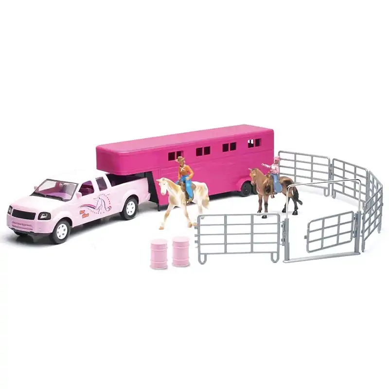 New Ray 1 20 Scale Pink Pick Up with Horse Trailer Set