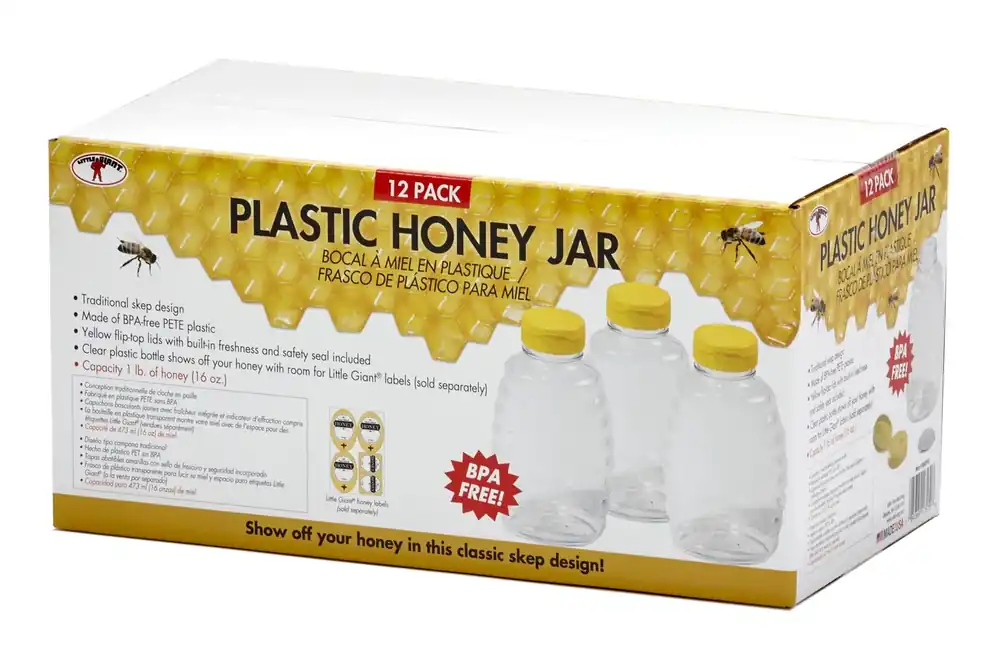 Little Giant 16oz Plastic Honey Jars - 12 Pack