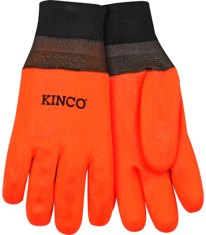 Kinco Lined Hi-Vis Orange Sandy Finish PVC with Knit Wrist Gloves - Large