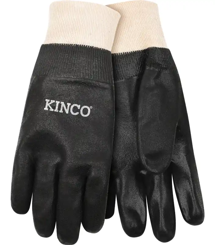 Kinco Black Sandy Finish PVC with Knit Wrist Gloves - Large