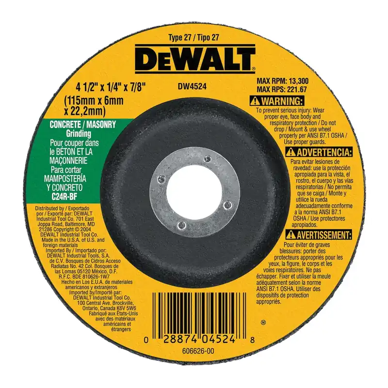 Dewalt 4-1/2" x 1/4" x 7/8" Masonry Grinding Wheel DW4524