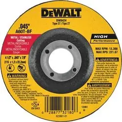 Dewalt 4-1/2" x .045" x 7/8" Metal Cutting Wheel DW8424